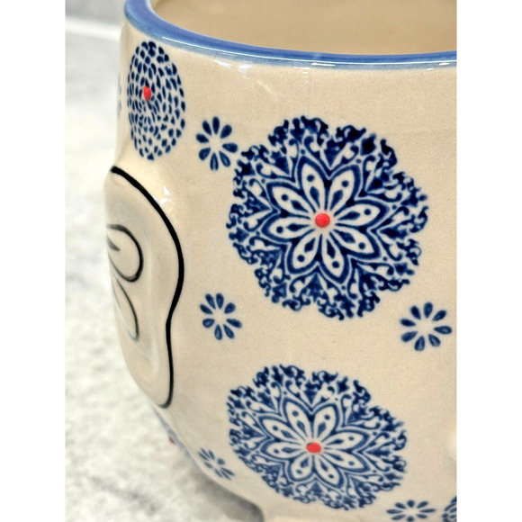 EARTHBOUND TRADING COMPANY Elephant Mug Cup Blue White Red Trunk Up - Picture 2 of 8